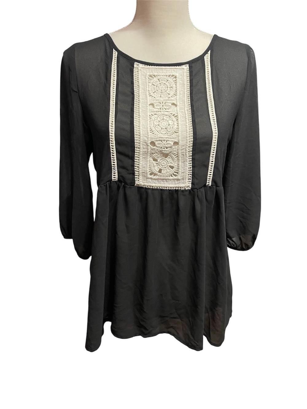 Monteau Womens Chiffon Crochet Embroidery Tunic Size M Whimsigoth Witchy Peasant